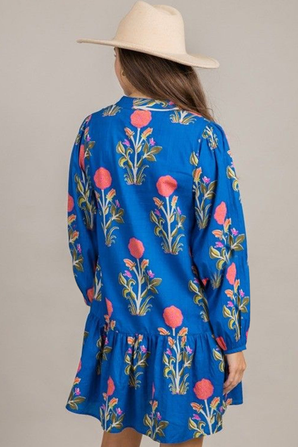 White Floral Print Pop of Color V Neck Mini Dress