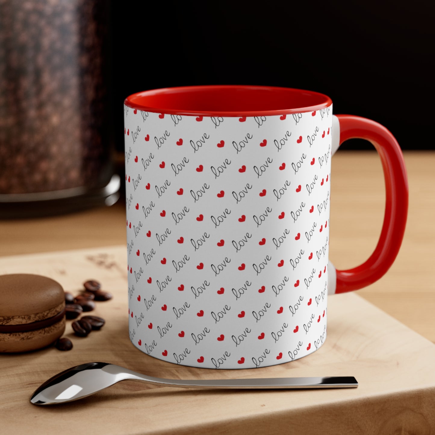 Love Heart Printed All Over Accent Coffee Mug, 11oz