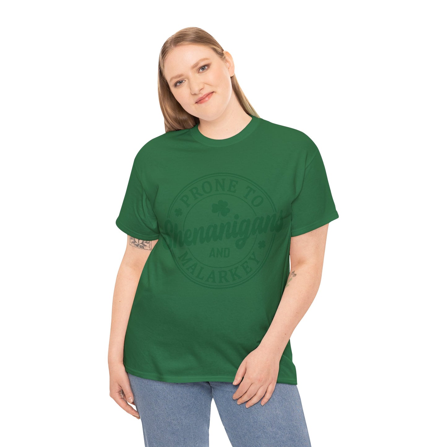 Elevate Your Style WithThis Prone To Shenanigans St. Patrick's Day Unisex Heavy Cotton Tee