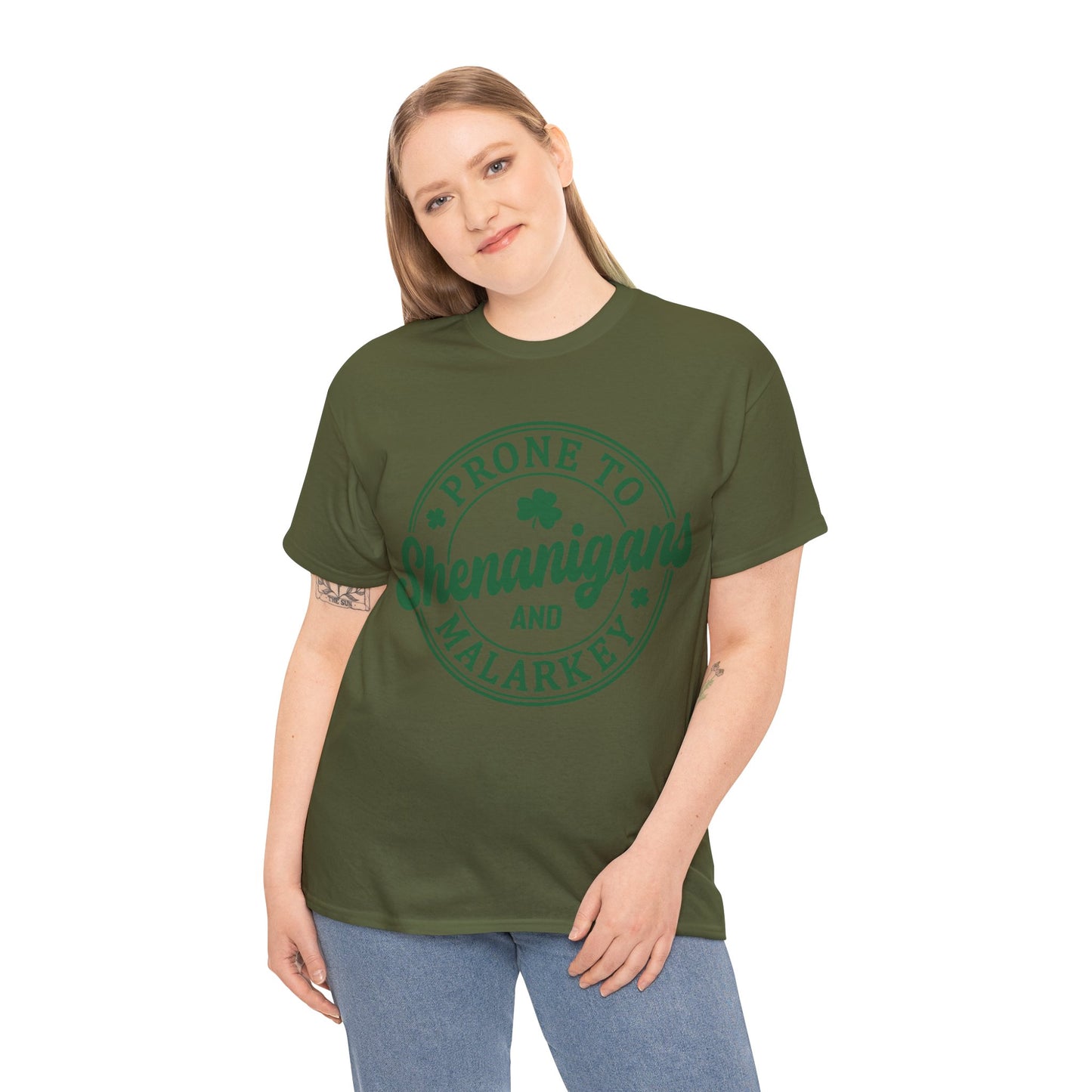 Elevate Your Style WithThis Prone To Shenanigans St. Patrick's Day Unisex Heavy Cotton Tee