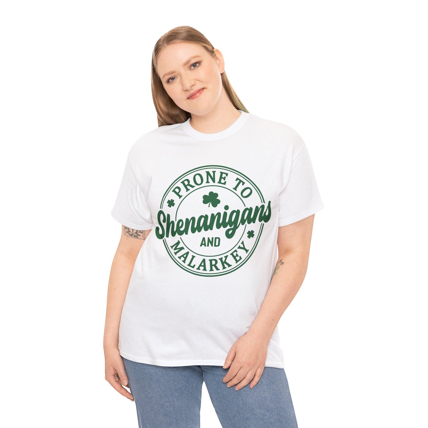 Elevate Your Style WithThis Prone To Shenanigans St. Patrick's Day Unisex Heavy Cotton Tee