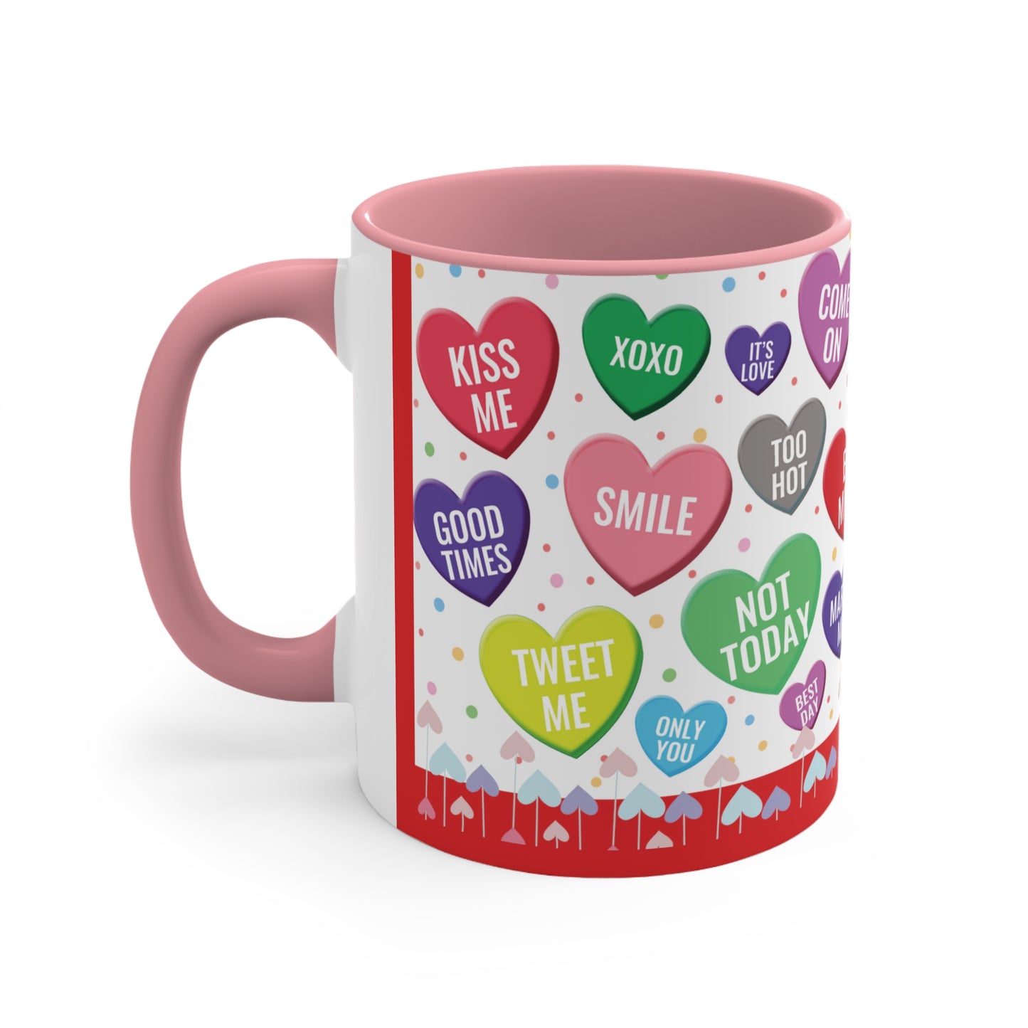 Colorful Hearts Accent Coffee Mug, 11oz - Sip Love in Every Hue!