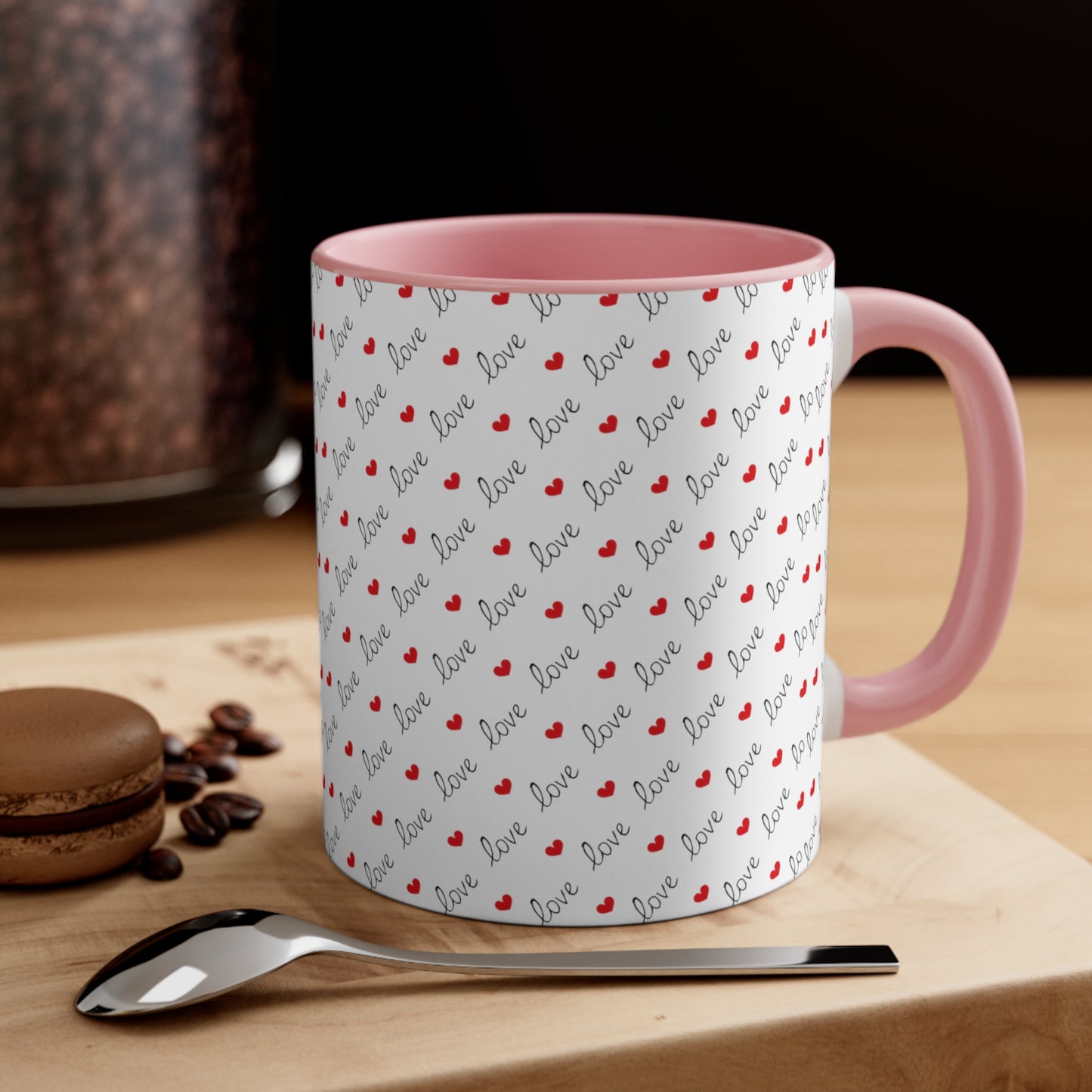 Love Heart Printed All Over Accent Coffee Mug, 11oz