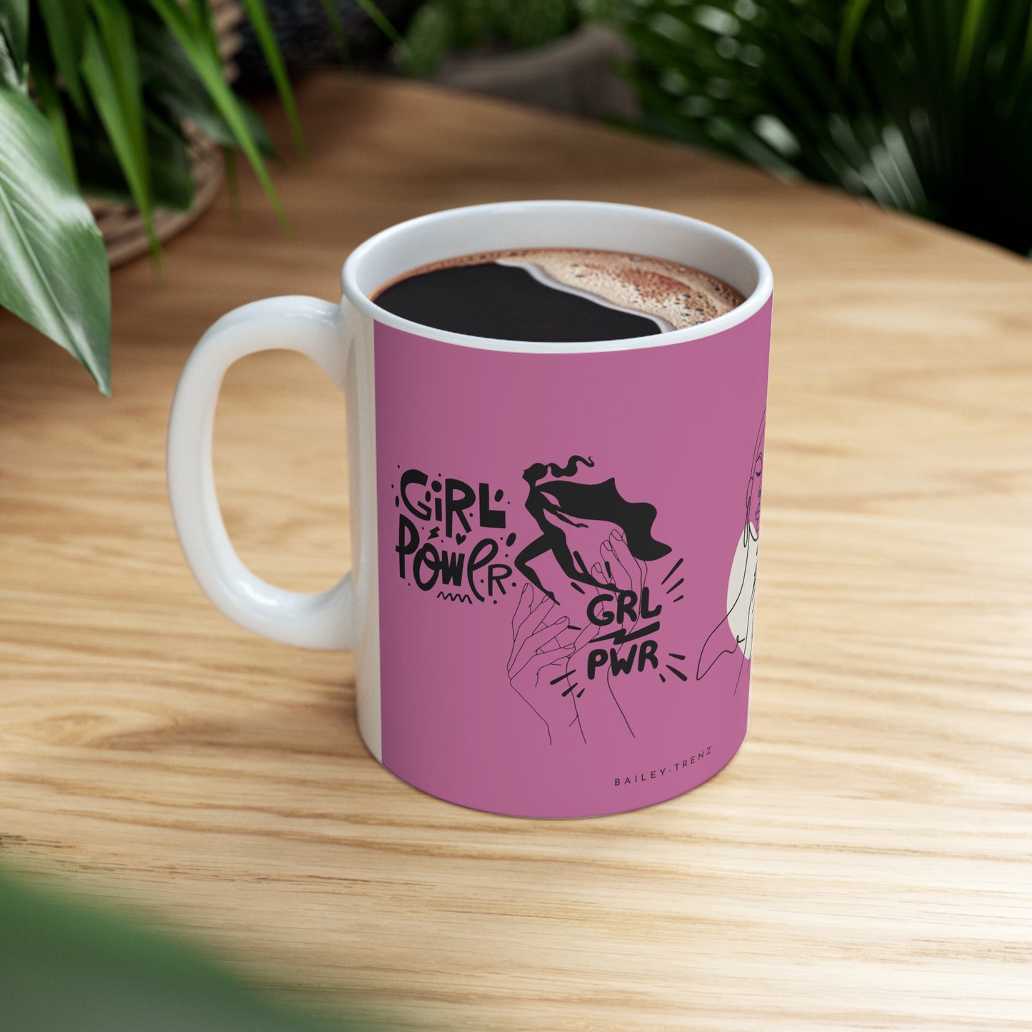 Pink GIRLS POWER Ceramic Mug 11oz - Empower Your Sips!