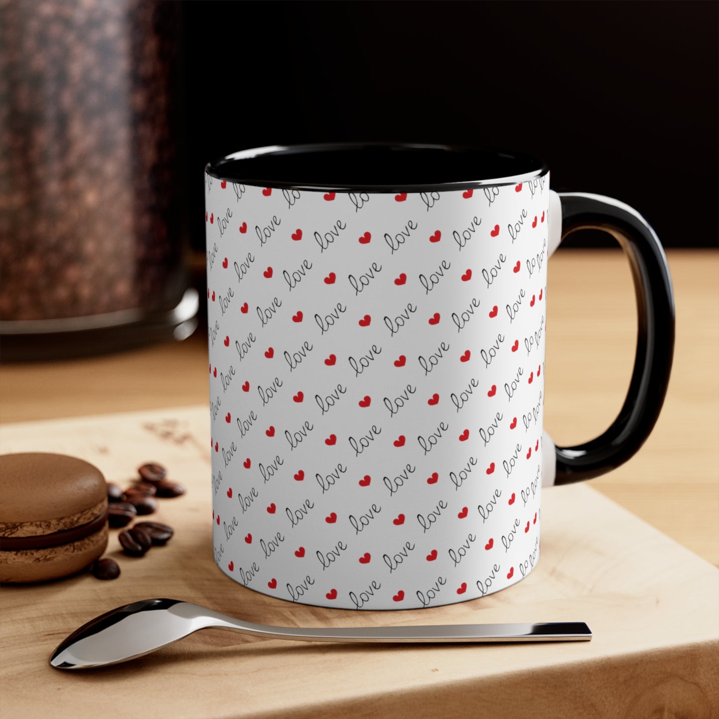 Love Heart Printed All Over Accent Coffee Mug, 11oz
