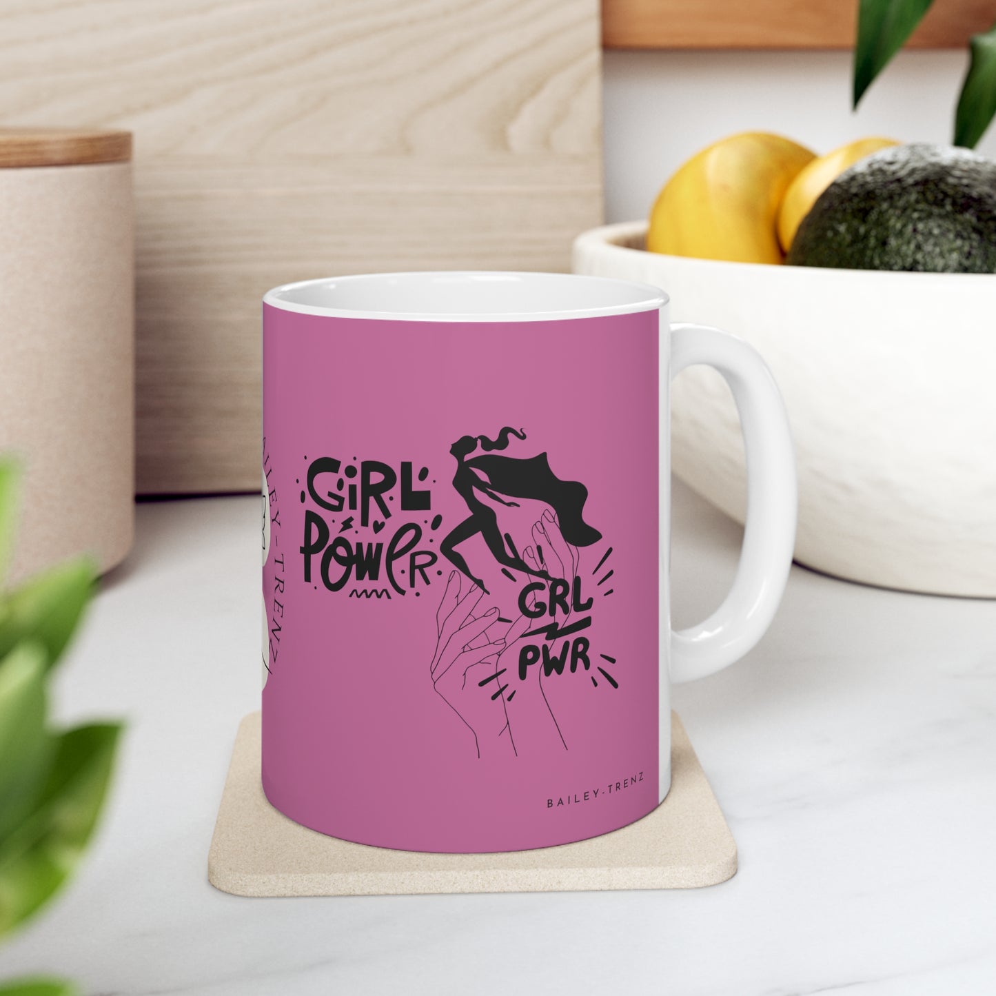 Pink GIRLS POWER Ceramic Mug 11oz - Empower Your Sips!
