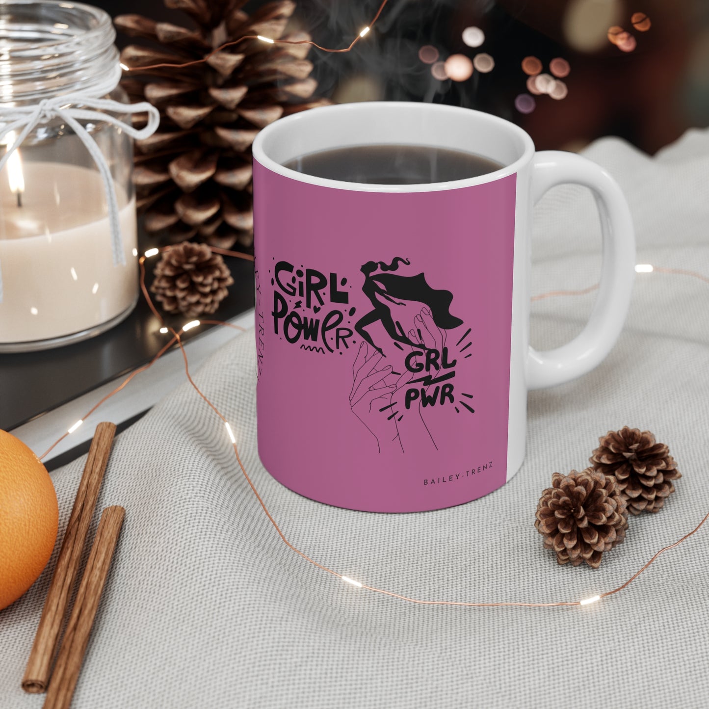 Pink GIRLS POWER Ceramic Mug 11oz - Empower Your Sips!