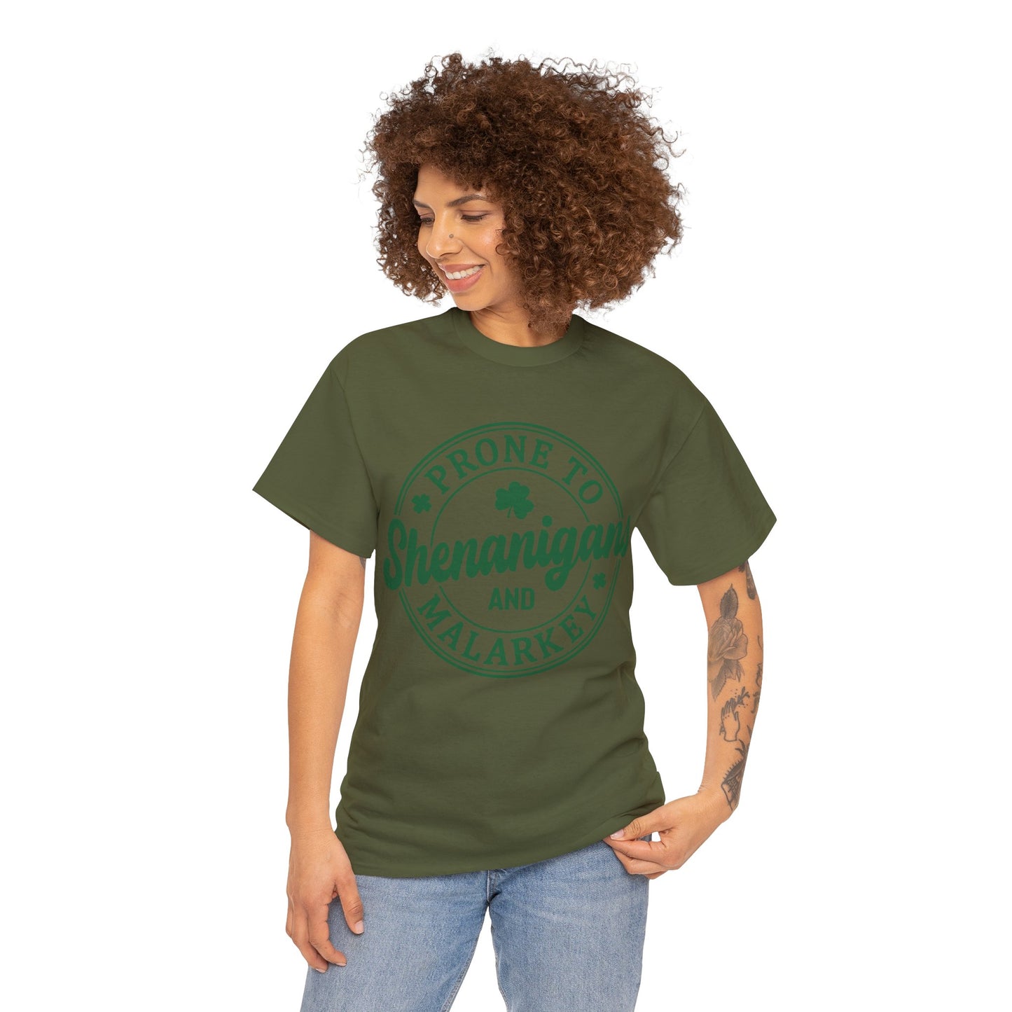 Elevate Your Style WithThis Prone To Shenanigans St. Patrick's Day Unisex Heavy Cotton Tee