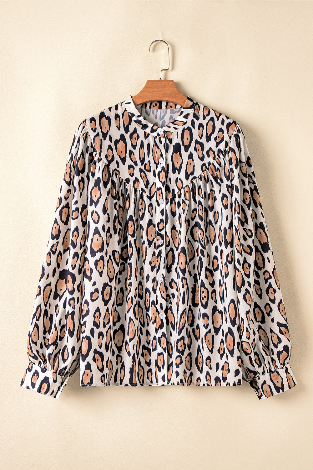 Jet Stream Leopard Print Balloon Sleeve Loose Blouse