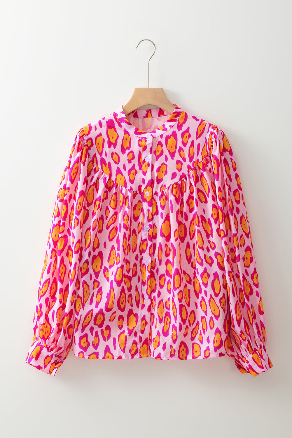 Jet Stream Leopard Print Balloon Sleeve Loose Blouse