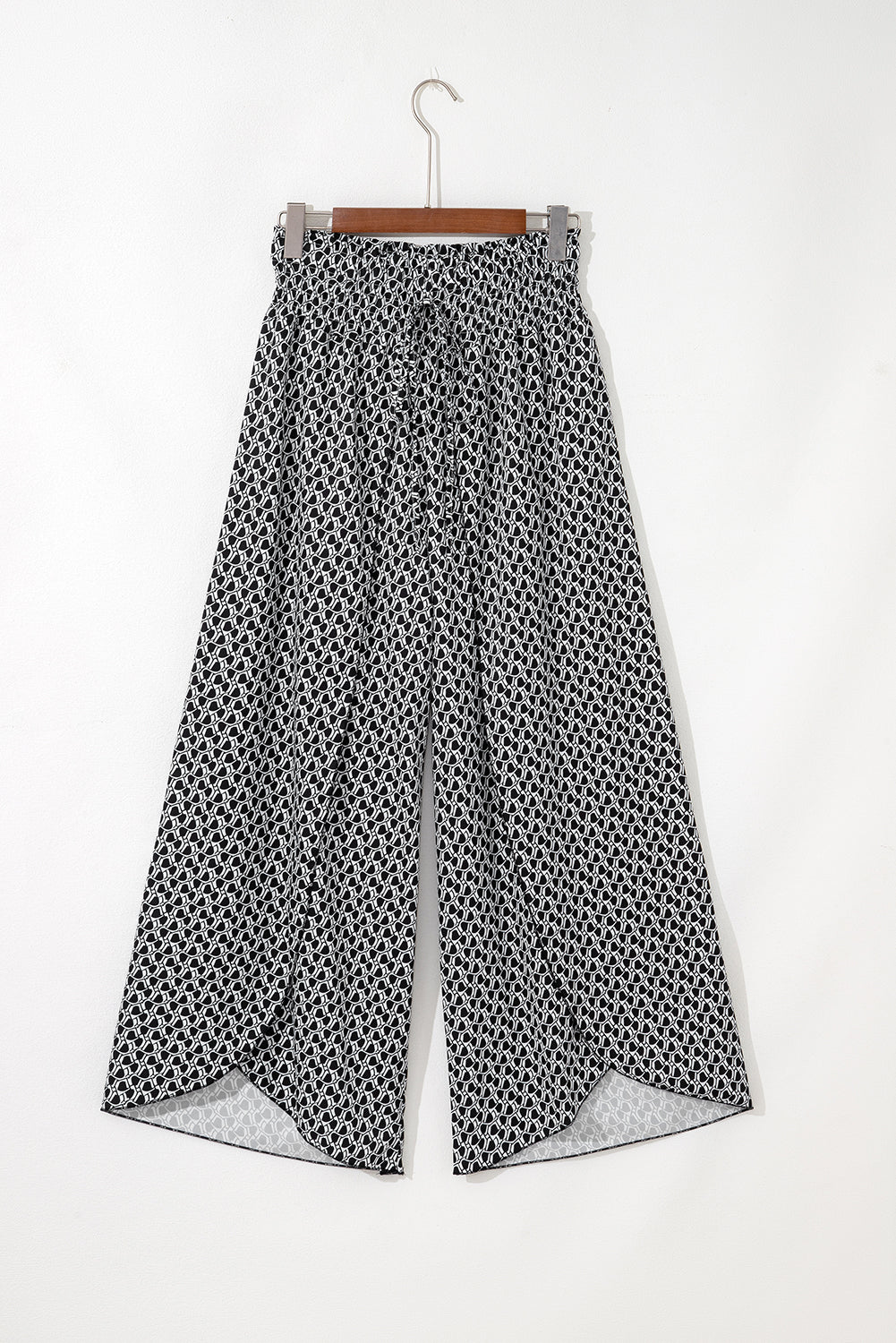 Red Floral Shirred Side Slit Wide Leg Pants