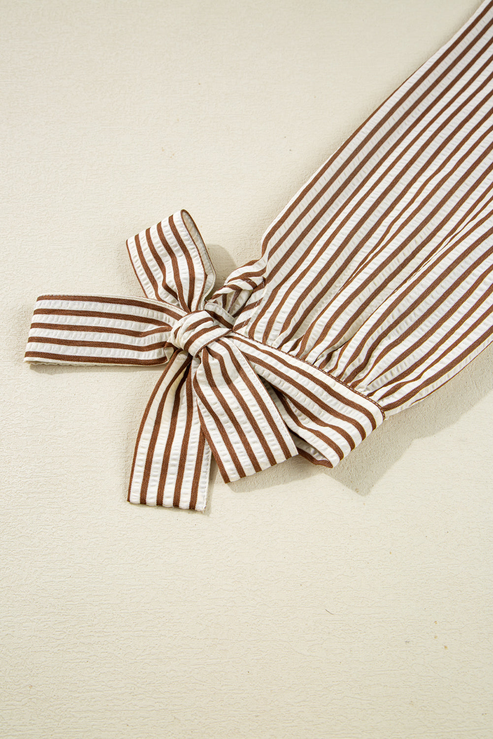 Straw Yellow Striped Frill V Neck Knot Bracelet Sleeve Blouse