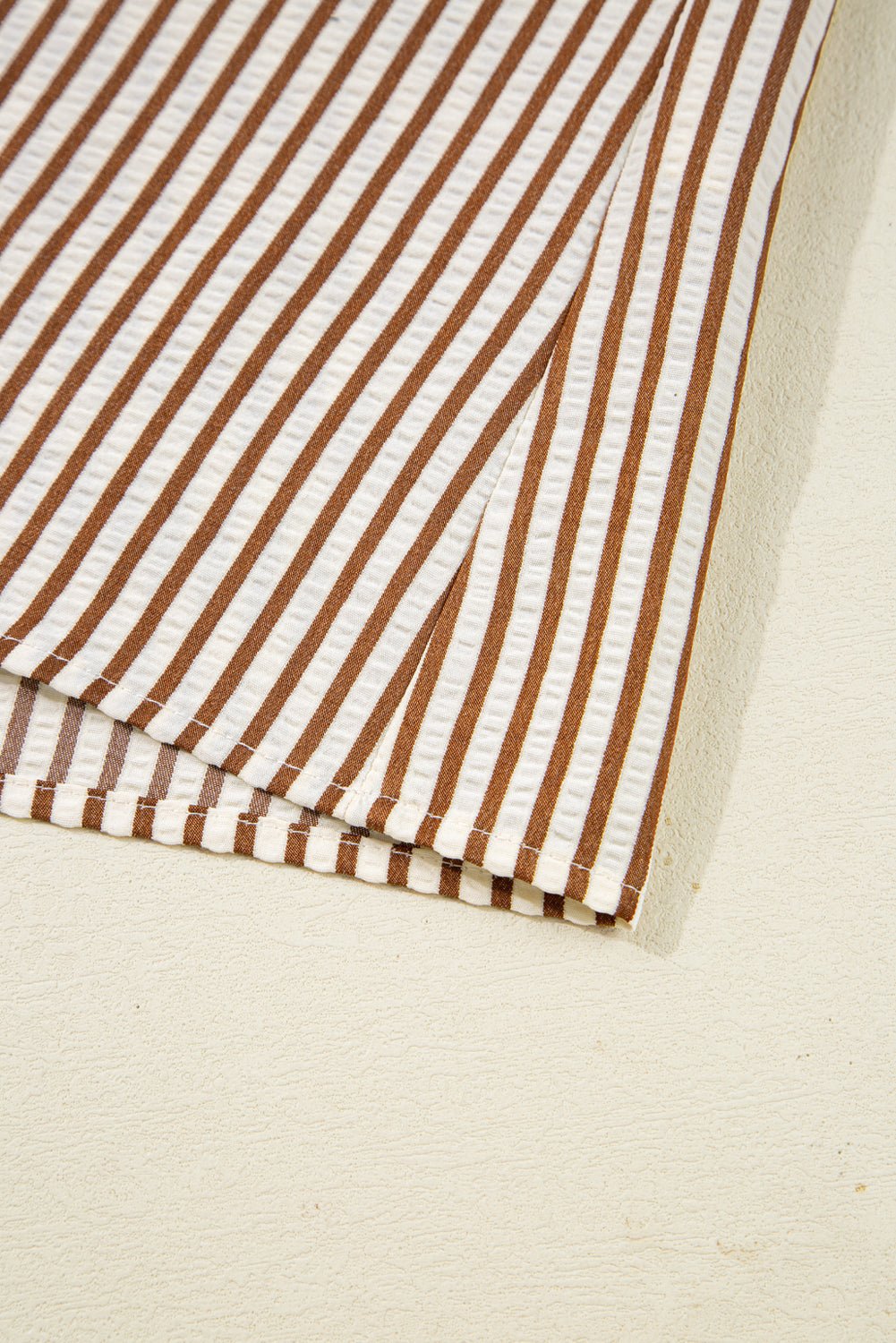 Straw Yellow Striped Frill V Neck Knot Bracelet Sleeve Blouse