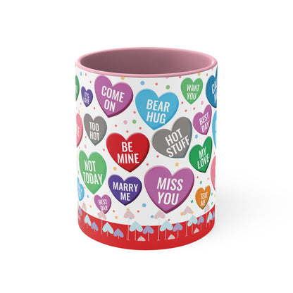 Colorful Hearts Accent Coffee Mug, 11oz - Sip Love in Every Hue!