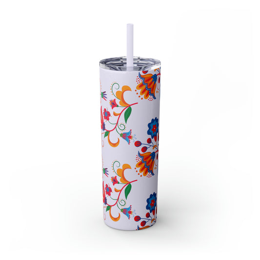 Colorful Flower Skinny Tumbler with Straw, 20oz