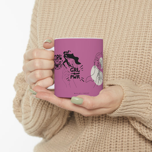 Pink GIRLS POWER Ceramic Mug 11oz - Empower Your Sips!