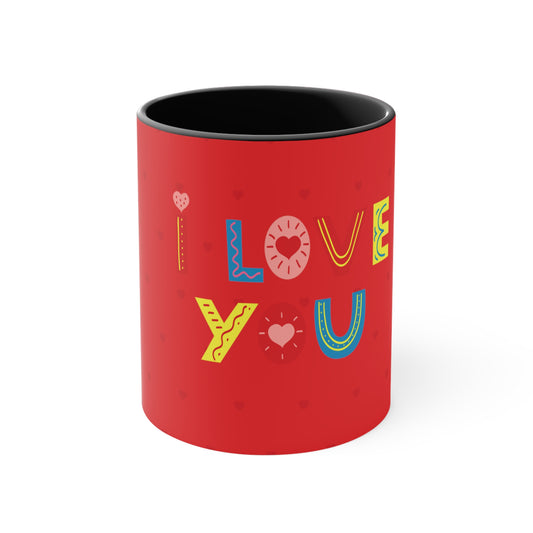 Love You" Accent Coffee Mug, 11oz - A Touch of Love in Every Sip!