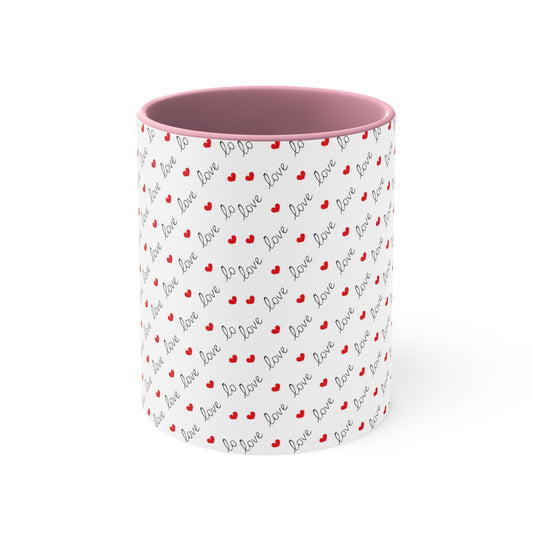 Love Heart Printed All Over Accent Coffee Mug, 11oz