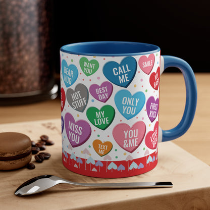 Colorful Hearts Accent Coffee Mug, 11oz - Sip Love in Every Hue!