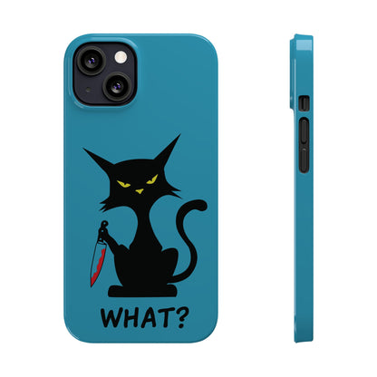 Funny Cat With Bloody Knife Slim iPhone Case