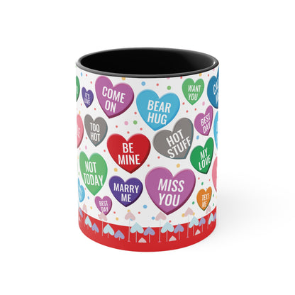 Colorful Hearts Accent Coffee Mug, 11oz - Sip Love in Every Hue!