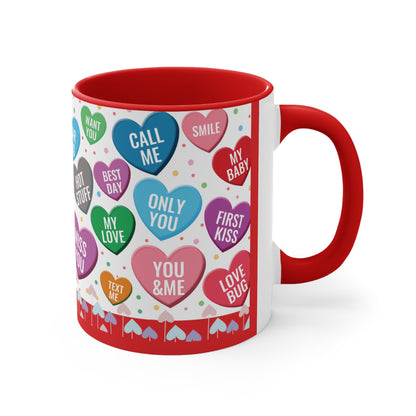 Colorful Hearts Accent Coffee Mug, 11oz - Sip Love in Every Hue!