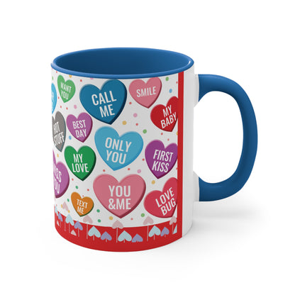 Colorful Hearts Accent Coffee Mug, 11oz - Sip Love in Every Hue!