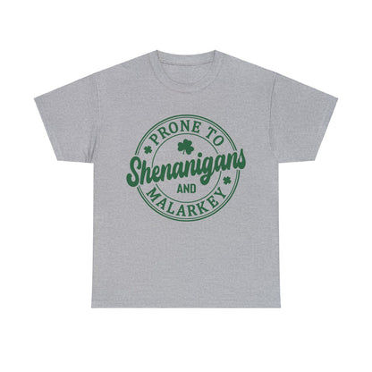 Elevate Your Style WithThis Prone To Shenanigans St. Patrick's Day Unisex Heavy Cotton Tee
