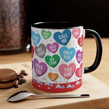 Colorful Hearts Accent Coffee Mug, 11oz - Sip Love in Every Hue!