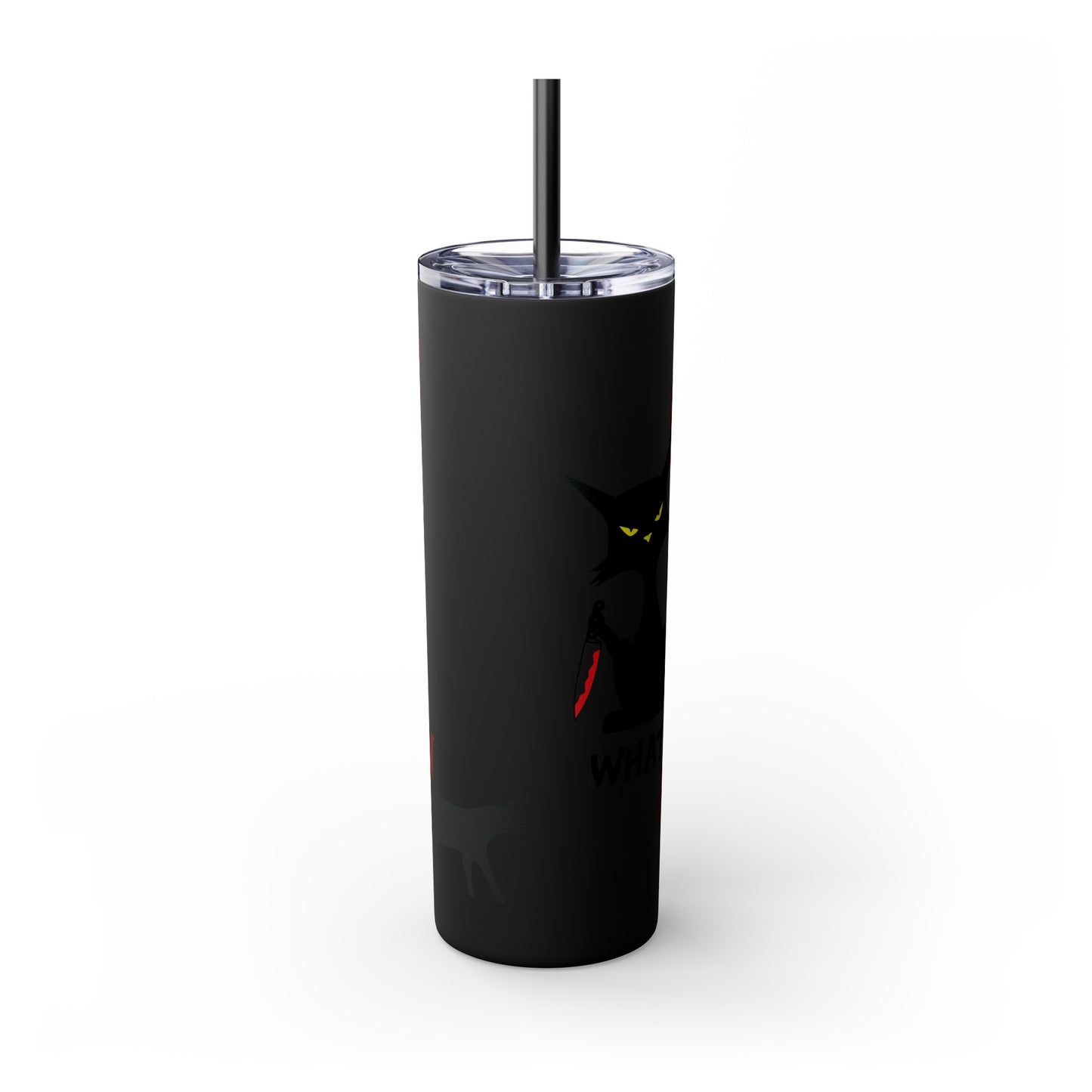 Meow Scary Funny Bloody Cat with Knife Skinny Tumbler with Straw, 20oz