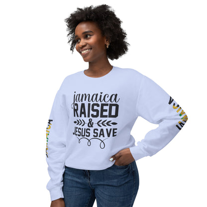 Jamaica Raise And Jesus Save Crewneck Lightweight Sweatshirt