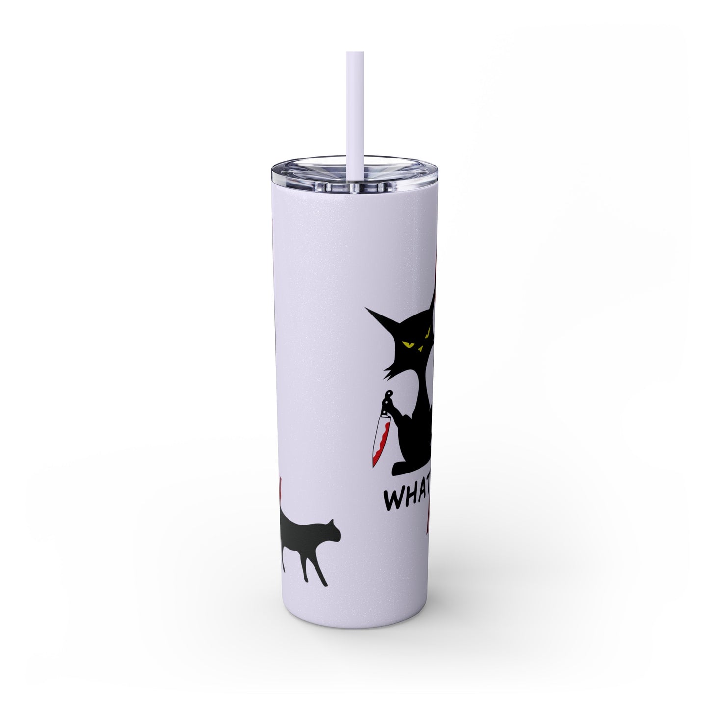 Meow Scary Funny Bloody Cat with Knife Skinny Tumbler with Straw, 20oz