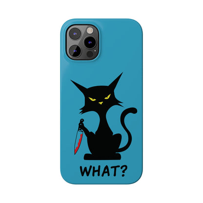 Funny Cat With Bloody Knife Slim iPhone Case