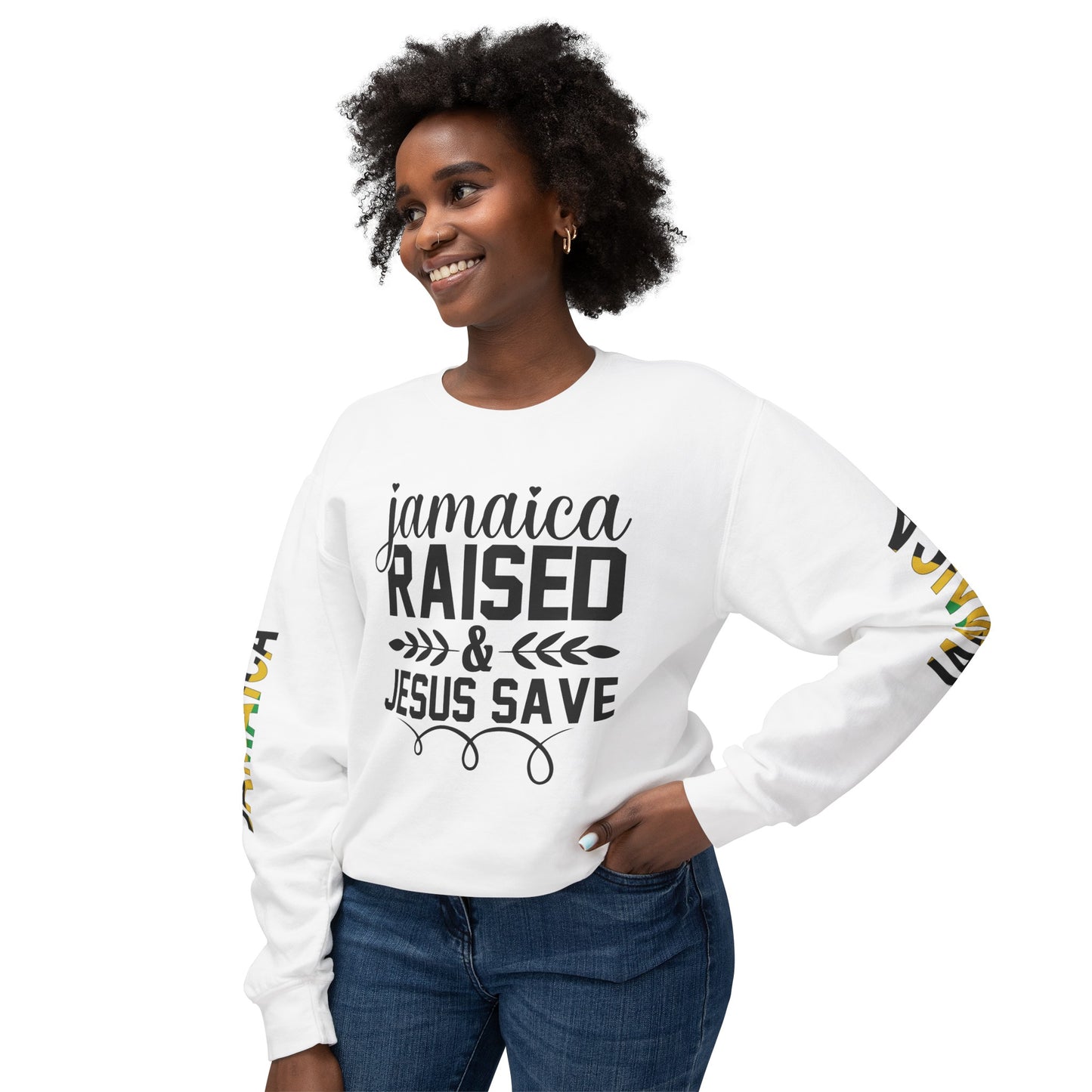 Jamaica Raise And Jesus Save Crewneck Lightweight Sweatshirt