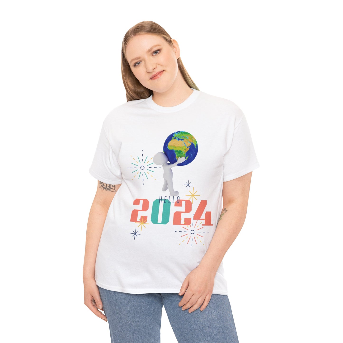 2024 Man Carrying the World" Unisex Heavy Cotton Tee - Wear the Future on Your Sleeve
