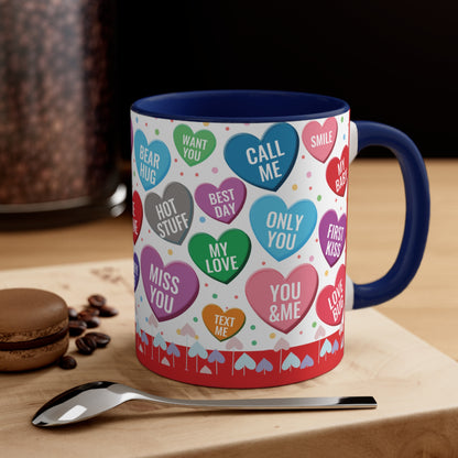 Colorful Hearts Accent Coffee Mug, 11oz - Sip Love in Every Hue!