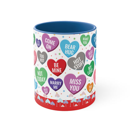 Colorful Hearts Accent Coffee Mug, 11oz - Sip Love in Every Hue!