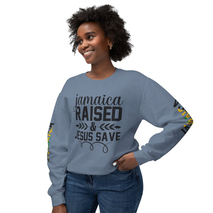 Jamaica Raise And Jesus Save Crewneck Lightweight Sweatshirt