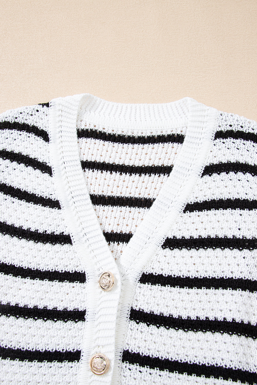 Black Striped V Neck Button Knit Vest