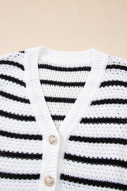 Black Striped V Neck Button Knit Vest