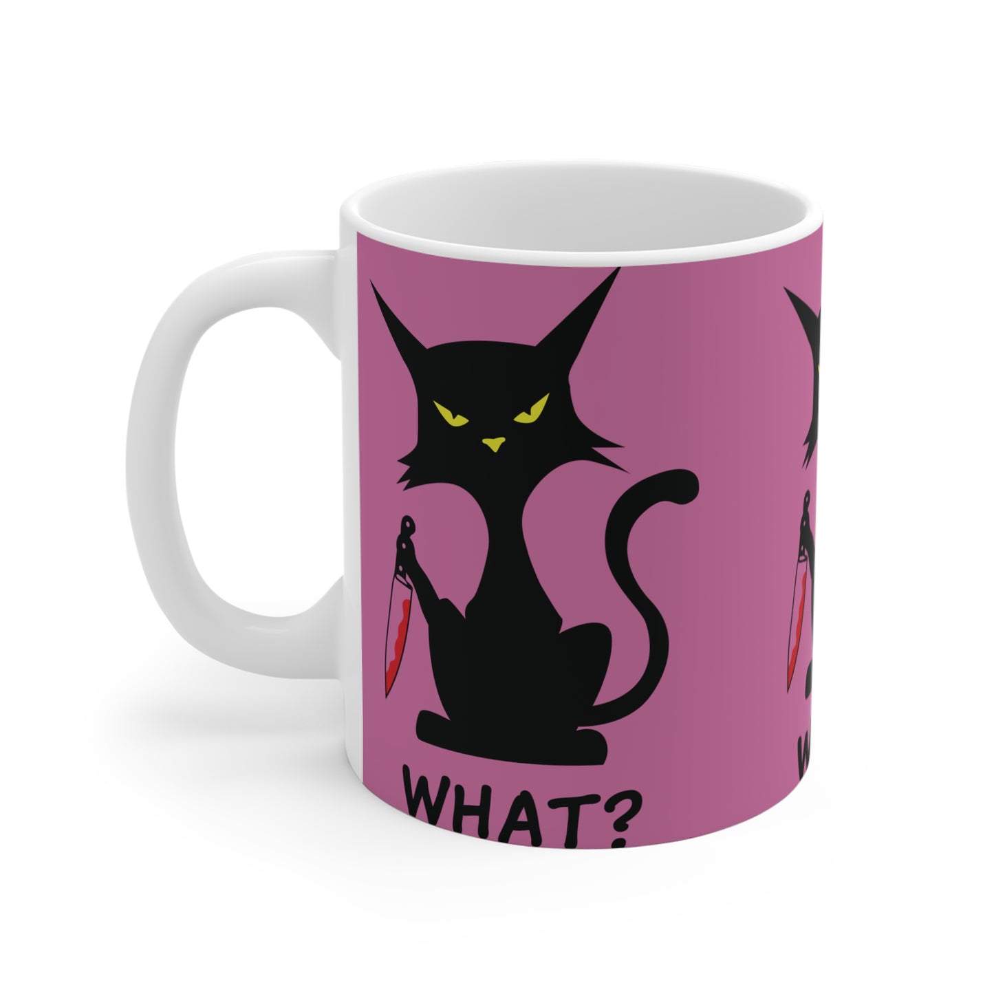 Purple Sarcastic What Cat With Bloody Knife Coffee Mug 11oz