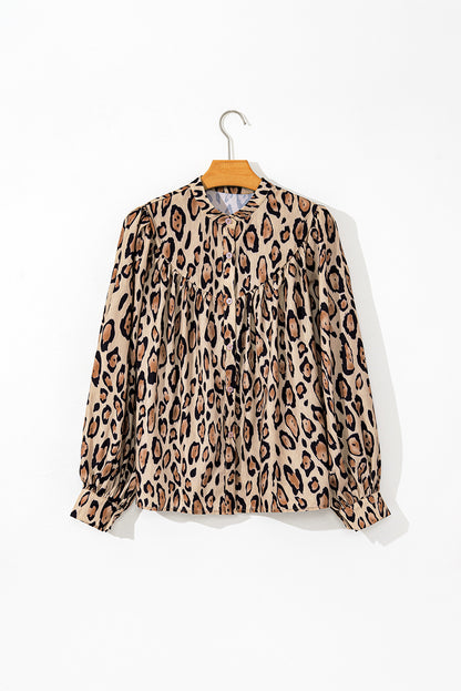Jet Stream Leopard Print Balloon Sleeve Loose Blouse