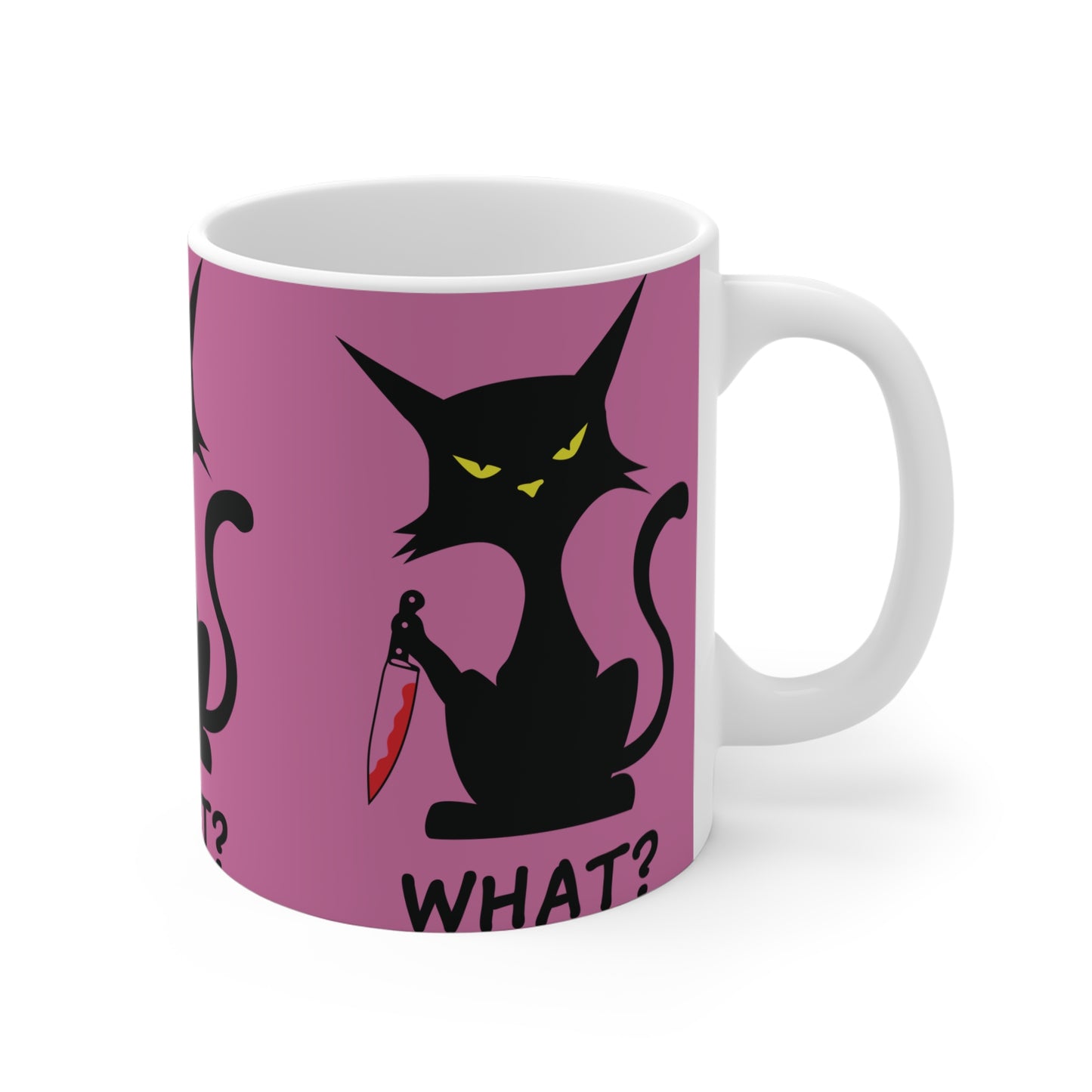 Purple Sarcastic What Cat With Bloody Knife Coffee Mug 11oz