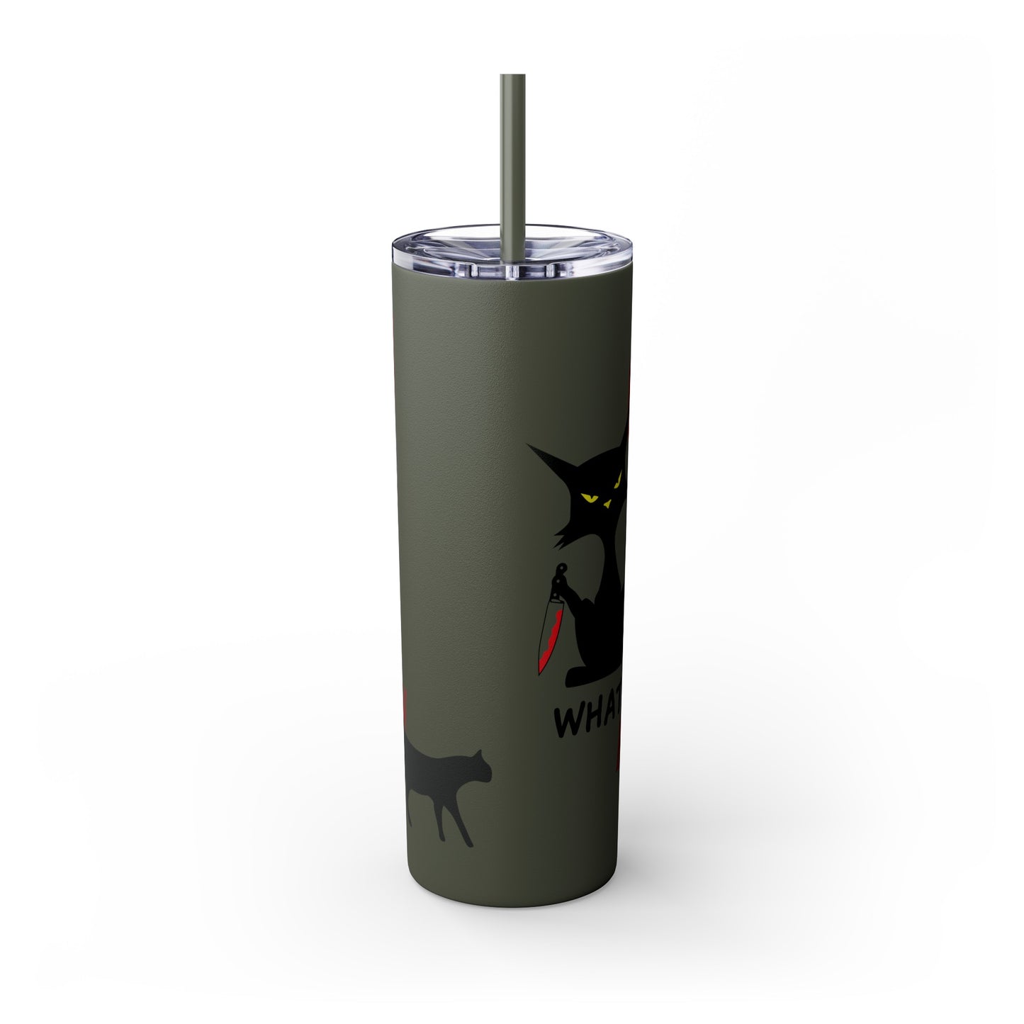 Meow Scary Funny Bloody Cat with Knife Skinny Tumbler with Straw, 20oz