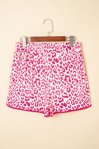White Leopard Elastic Waist Lace up Contrast Trim Casual Shorts