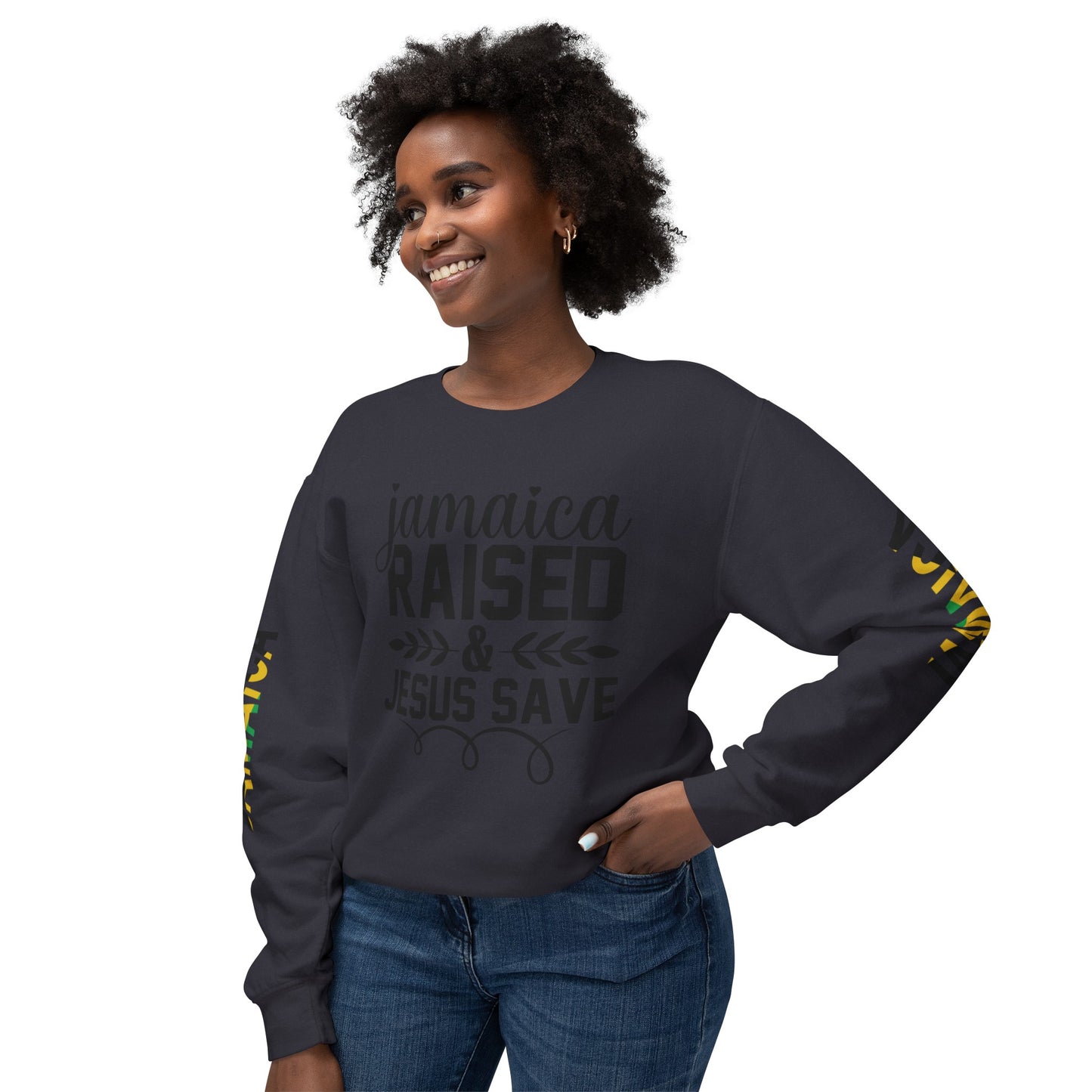 Jamaica Raise And Jesus Save Crewneck Lightweight Sweatshirt