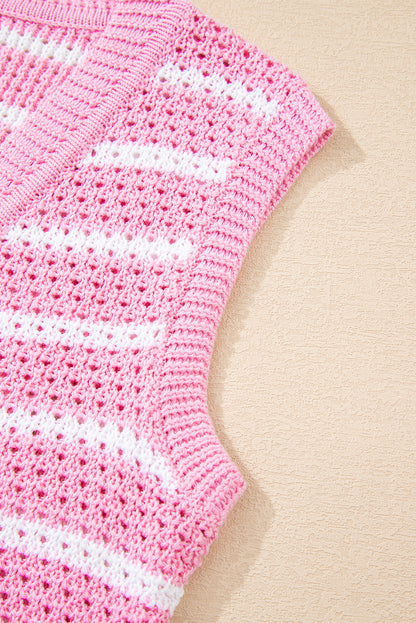 Black Striped V Neck Button Knit Vest