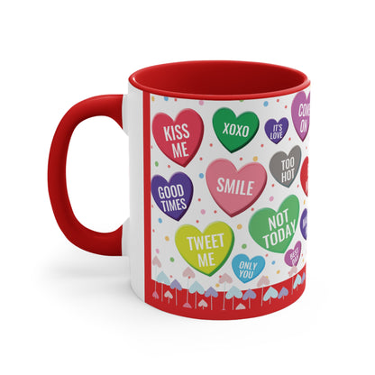 Colorful Hearts Accent Coffee Mug, 11oz - Sip Love in Every Hue!