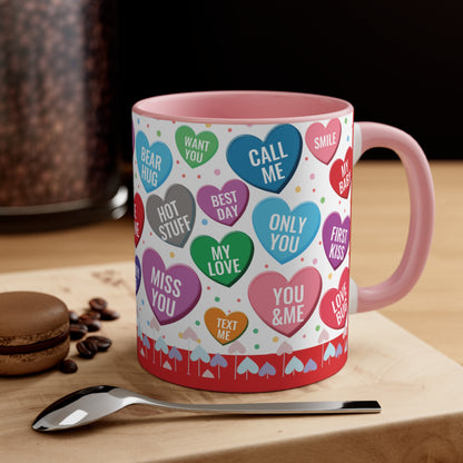 Colorful Hearts Accent Coffee Mug, 11oz - Sip Love in Every Hue!