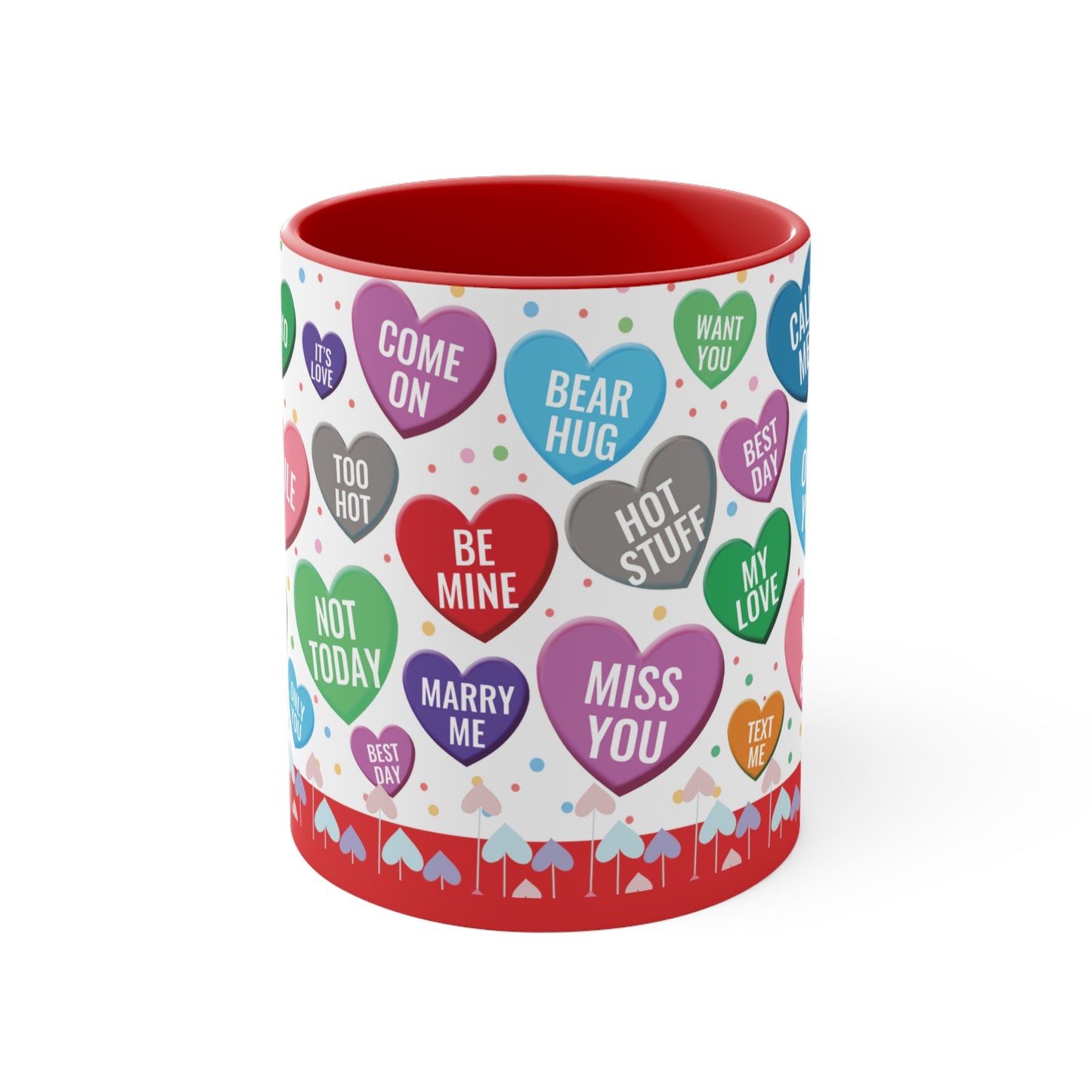 Colorful Hearts Accent Coffee Mug, 11oz - Sip Love in Every Hue!
